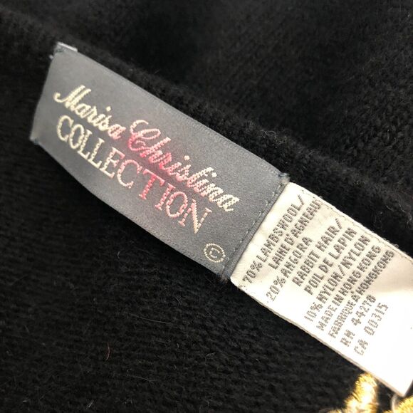 Vintage 80s Marisa Christina Cardigan Sweater Black Lambs Wool Angora Sequins - Picture 4 of 12